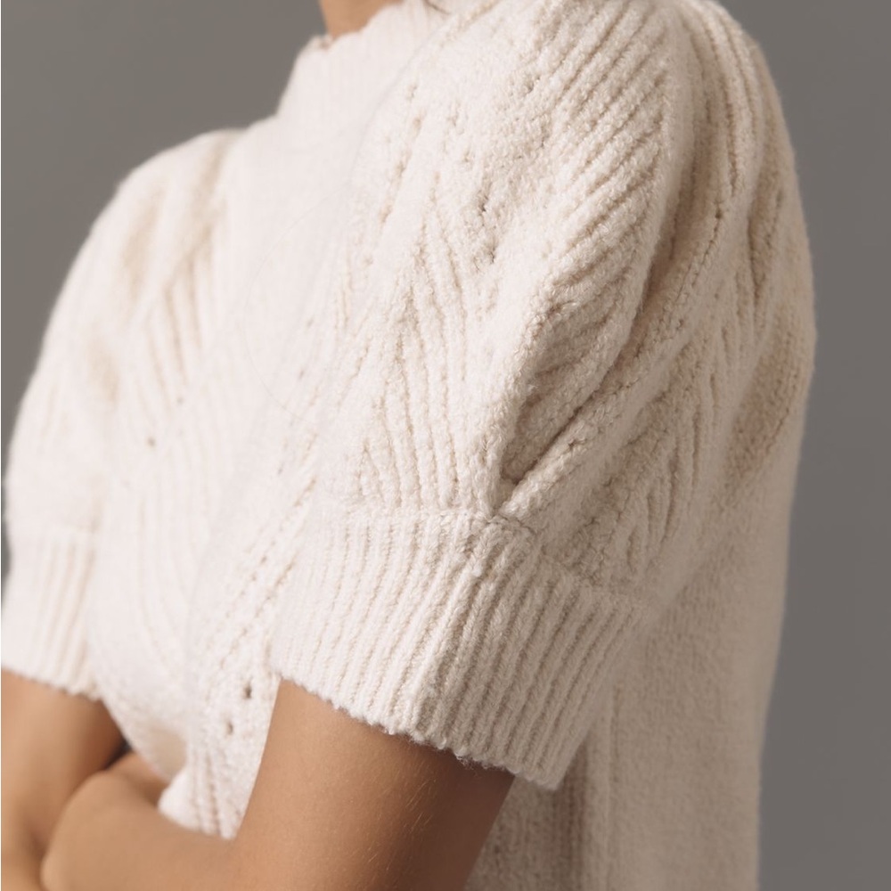 Anthropologie Short Sleeve Pointelle Sweater Ivory